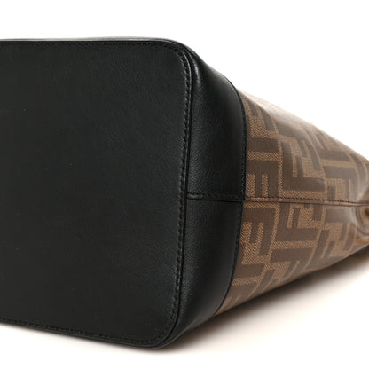Fendi Glazed Fabric Vitello Grace F is Fendi FF 1974 Stamp Patch Grande Mon Tresor Bucket Bag Mogano Panna Black 12 of 12