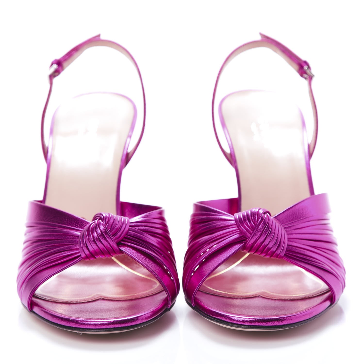 Gucci Metallic Nappa Crawford Knot Slingback Sandals 38.5 Fuchsia 2 of 8