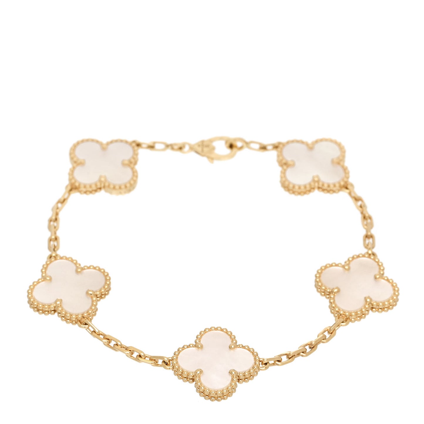 18K Yellow Gold Mother of Pearl 5 Motifs Vintage Alhambra Bracelet