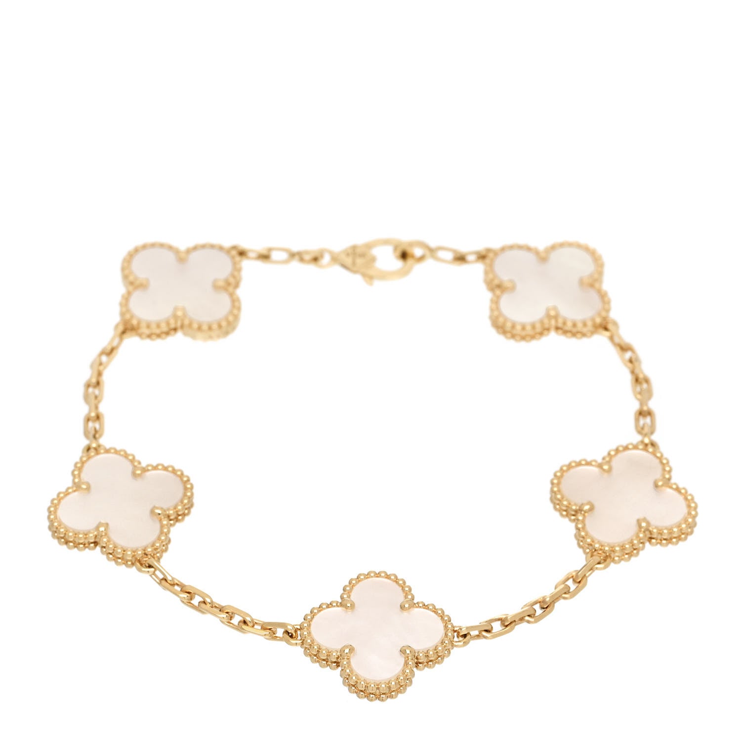Van Cleef & Arpels 18K Yellow Gold Mother of Pearl 5 Motifs Vintage Alhambra Bracelet 1 of 6