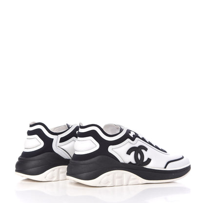 Chanel Lycra Womens CC Sneakers 38.5 White Black 4 of 7