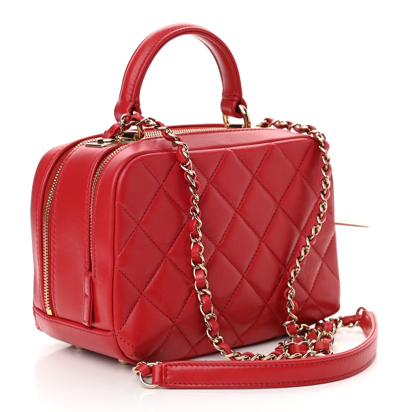 Lambskin Quilted Small Trendy CC Bowling Bag Red