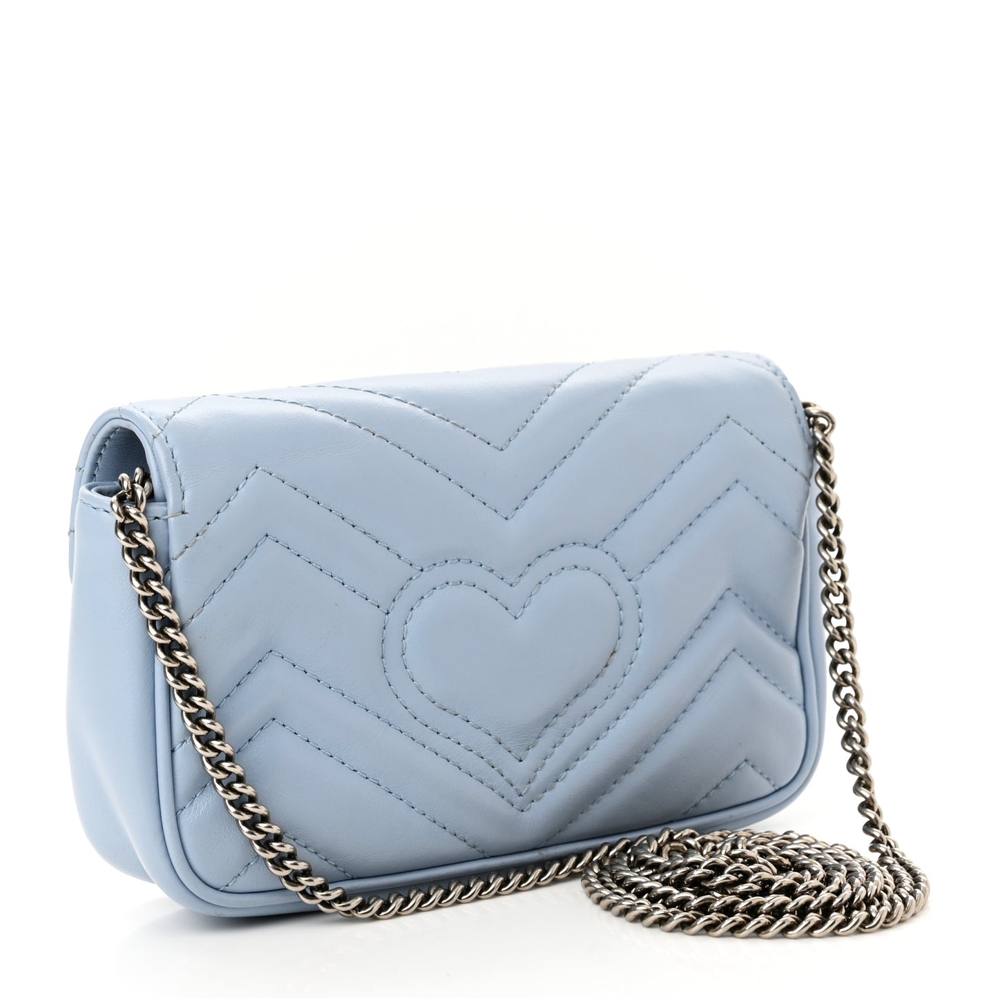 Calfskin Matelasse Super Mini GG Marmont Shoulder Bag Porcelain Light Blue