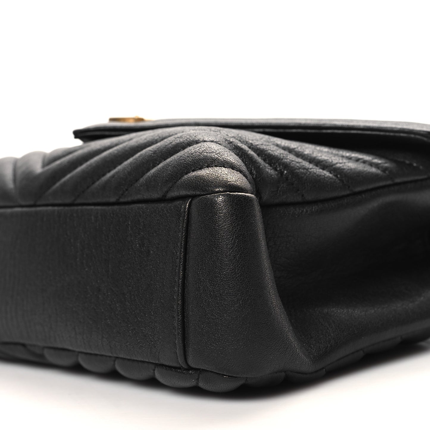 Sheepskin Matelasse Chevron Monogram Medium College Bag Black
