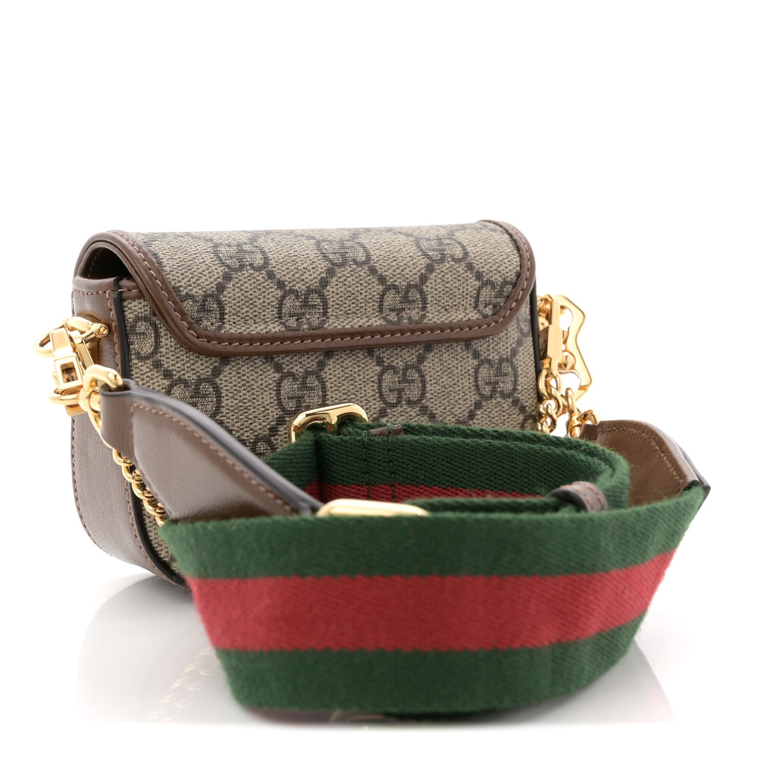 Gucci GG Supreme Monogram Azalea Calfskin Web Horsebit 1955 Wallet On Strap Beige Ebony Brown Sugar 3 of 10