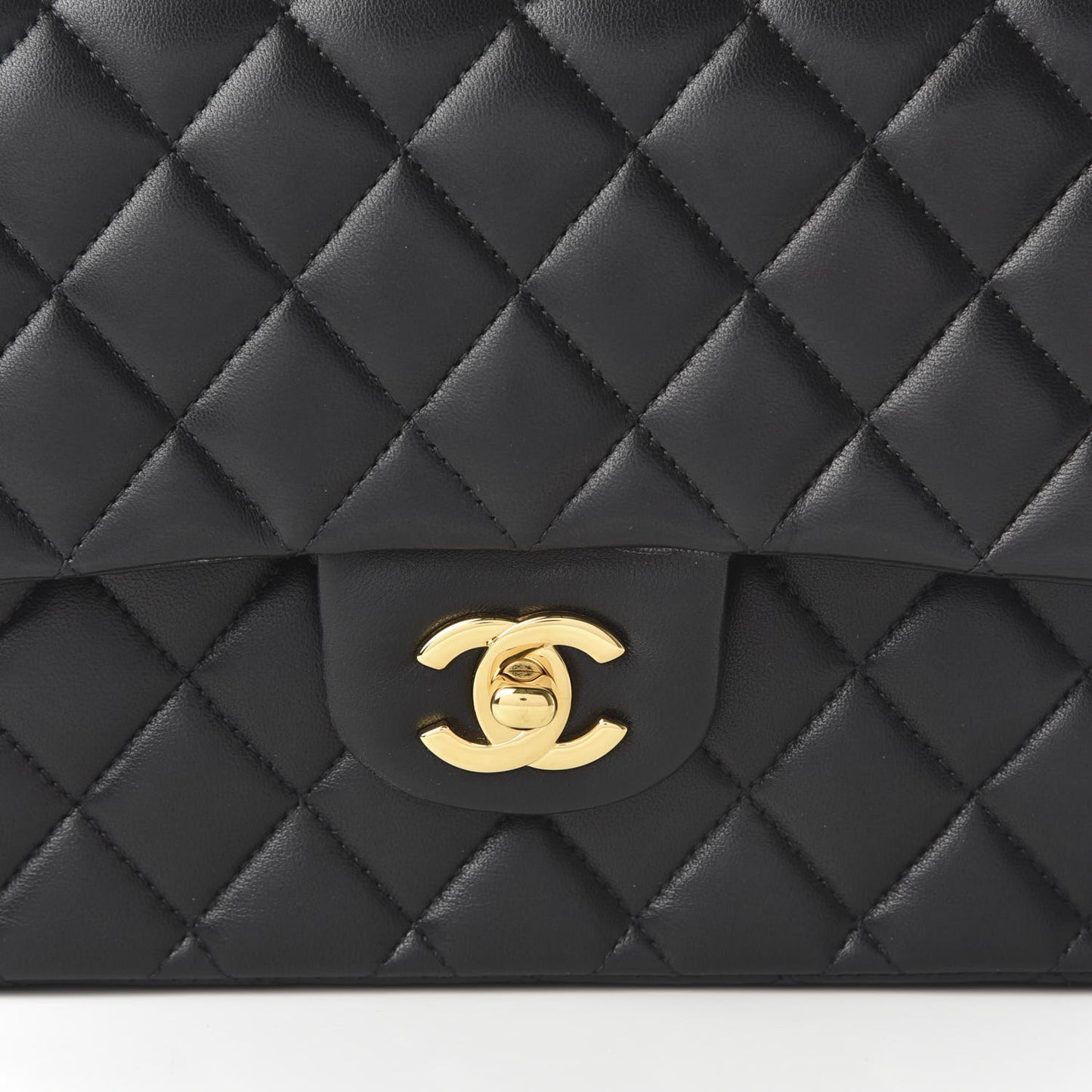 Lambskin Quilted Medium Double Flap Black