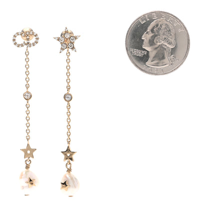 Christian Dior Pearl Crystal Shiny-D Dangle Chain Earrings Gold 2 of 4