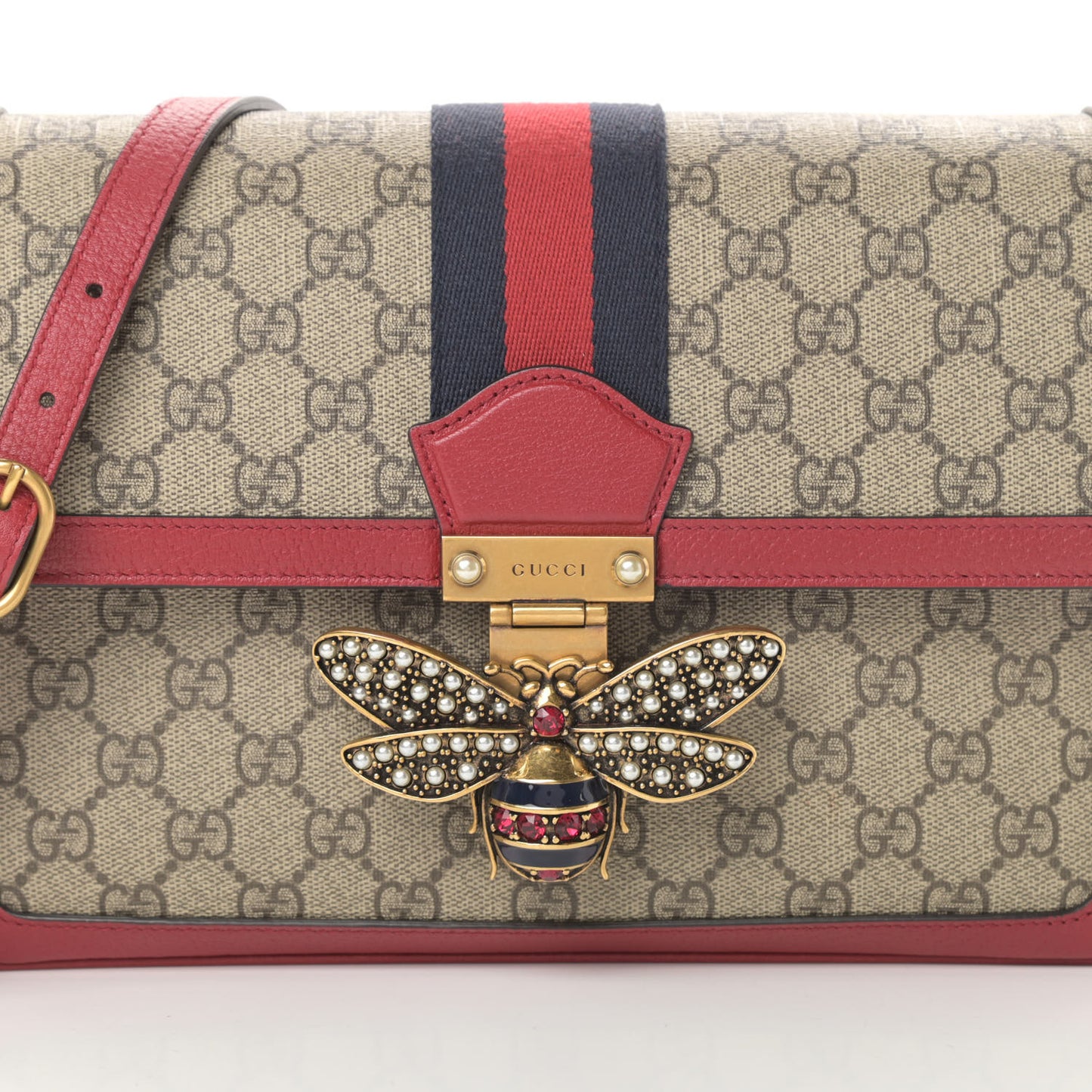 GG Supreme Monogram Medium Queen Margaret Shoulder Bag Red