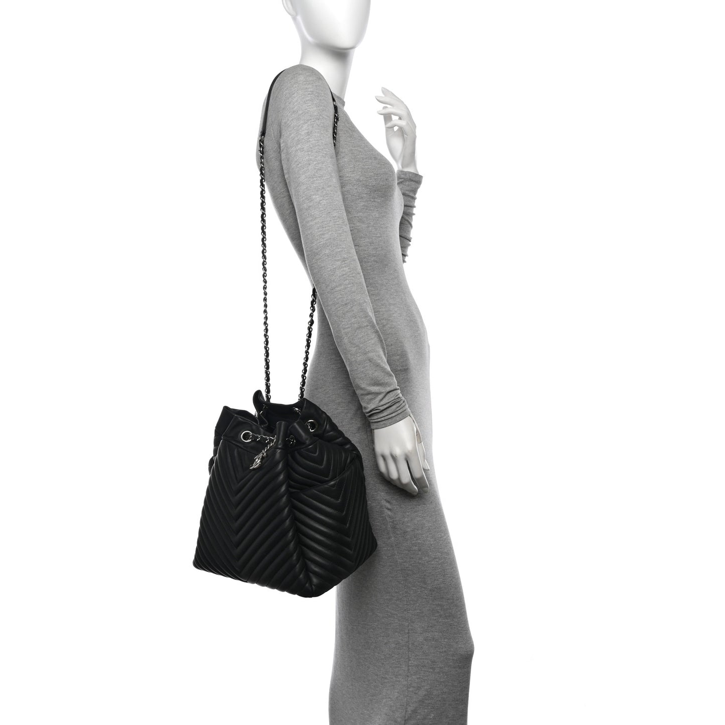 Calfskin Chevron Large Urban Spirit Drawstring Bag Black