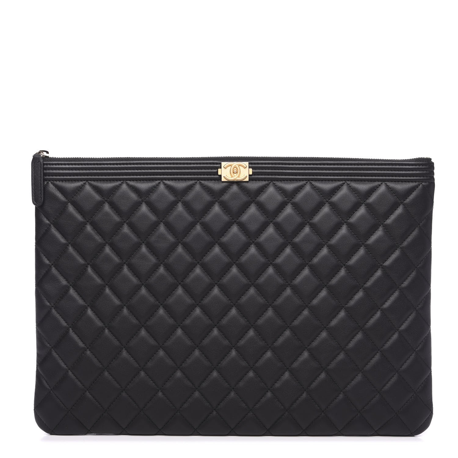 Chanel Lambskin Quilted Large Boy Cosmetic Case Black 1 of 8