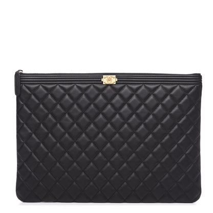 Chanel Lambskin Quilted Large Boy Cosmetic Case Black 1 of 8