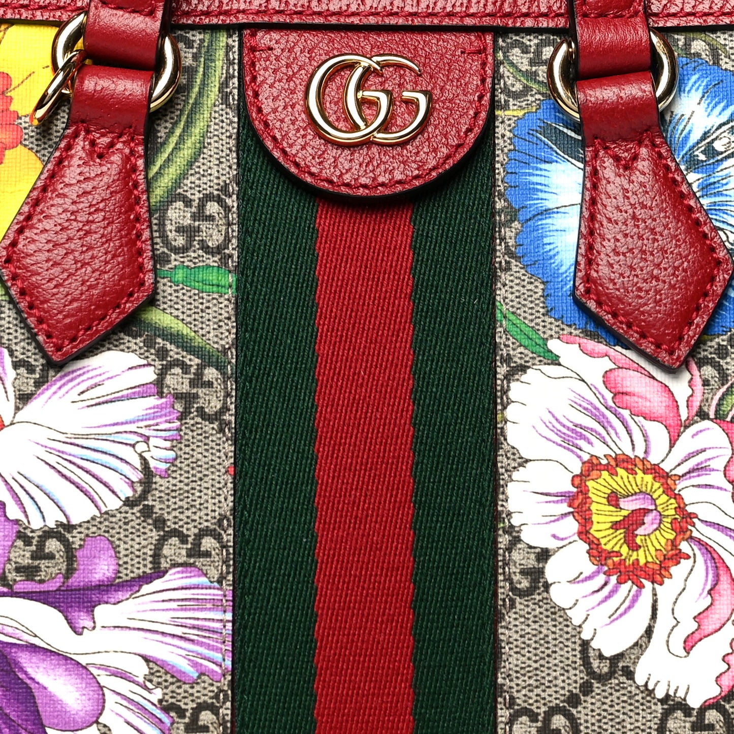 GG Supreme Monogram Flora Web Small Ophidia Tote Bag Red