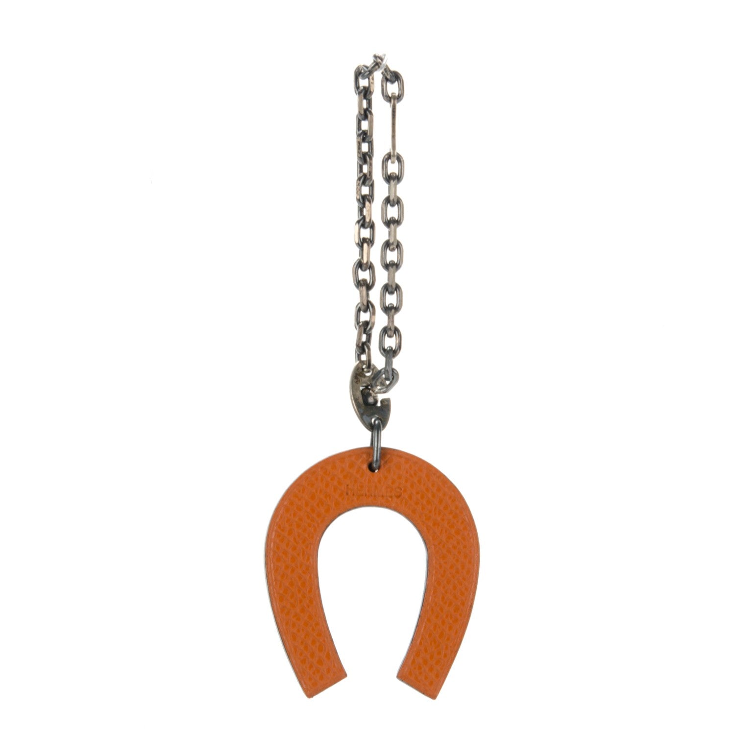 Hermes Epsom Lucky Horseshoe Bag Charm Graphite Orange 2 of 4