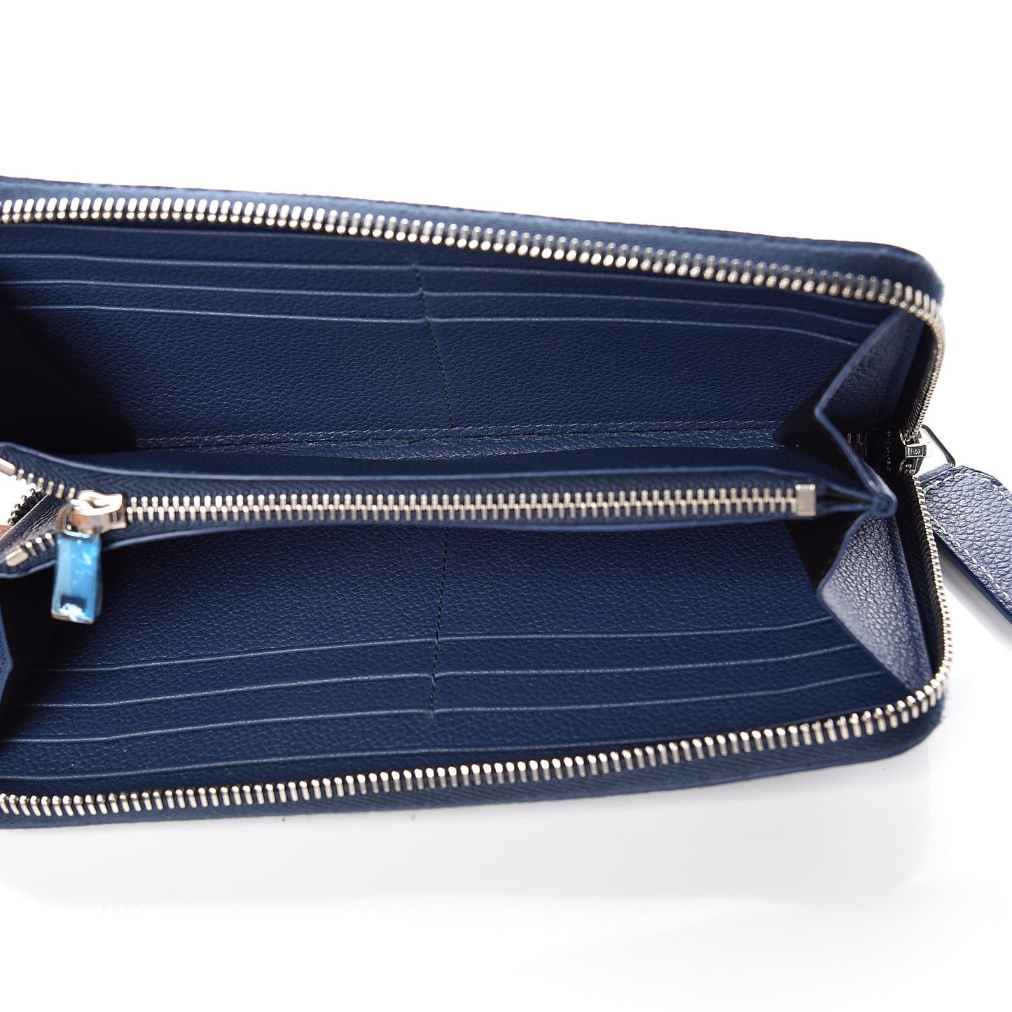 Grained Calfskin Rive Gauche Zip Around Wallet Denim Blue