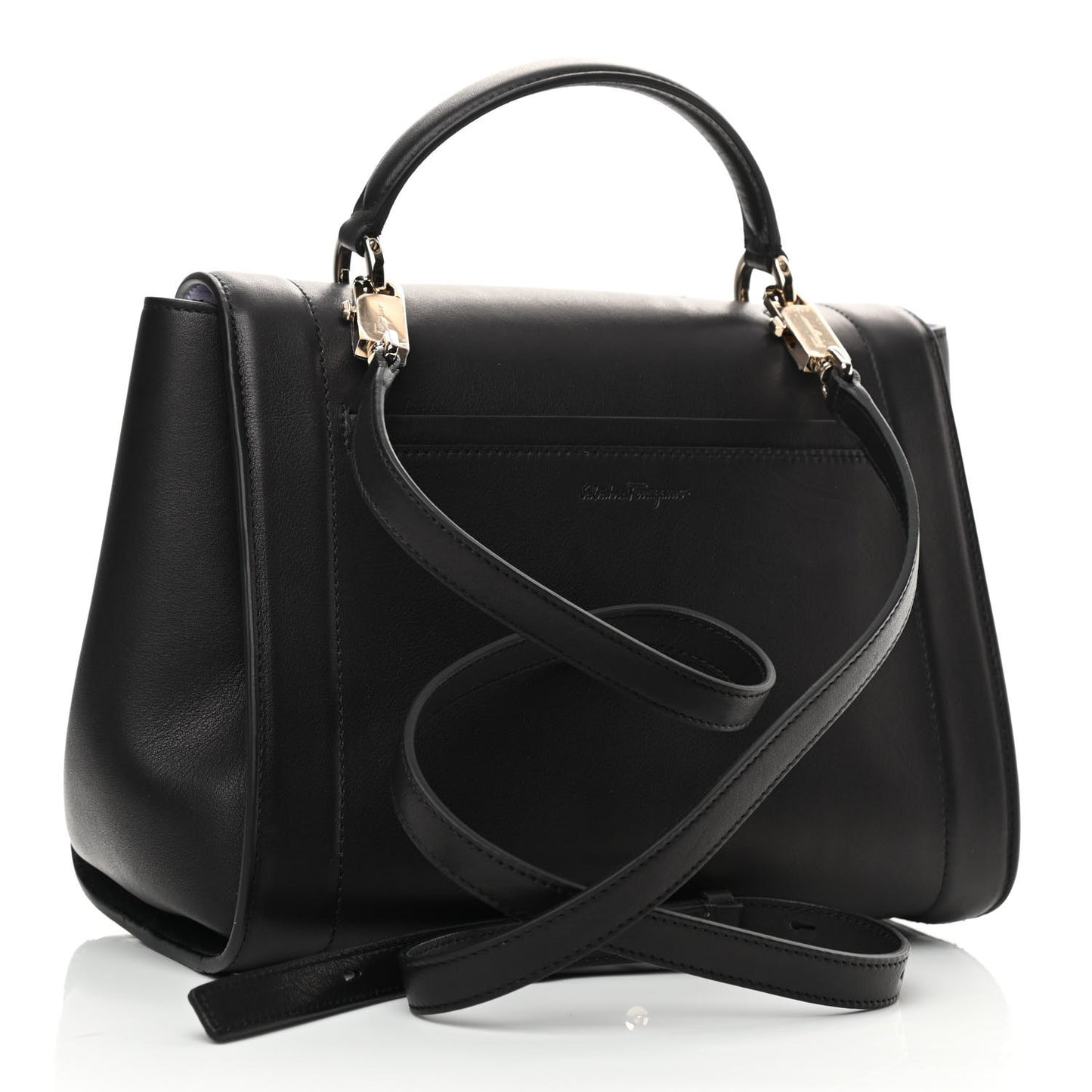 Calfskin Sofia Rainbow Top Handle Bag Black