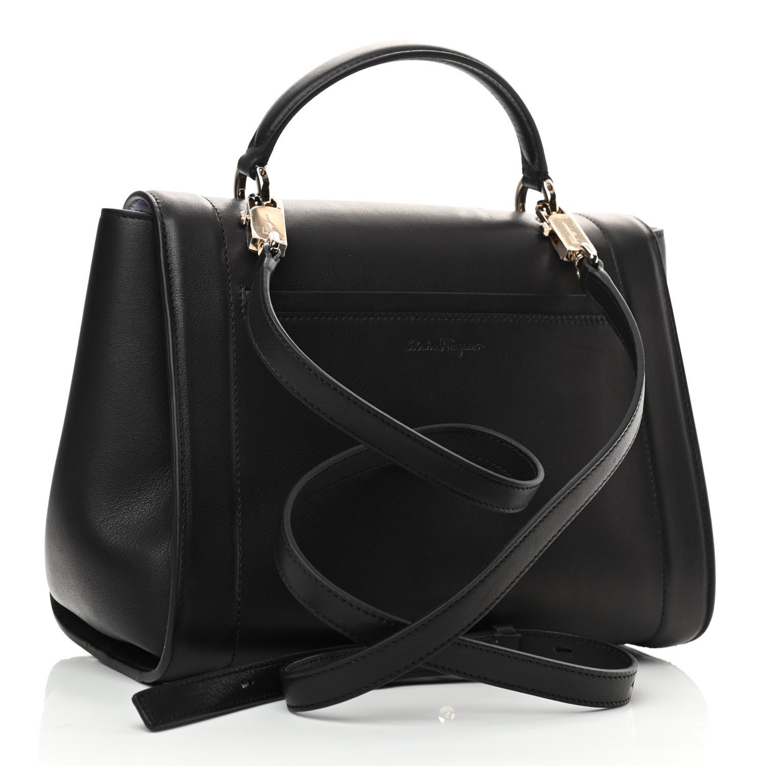 Salvatore Ferragamo Calfskin Sofia Rainbow Top Handle Bag Black 3 of 12