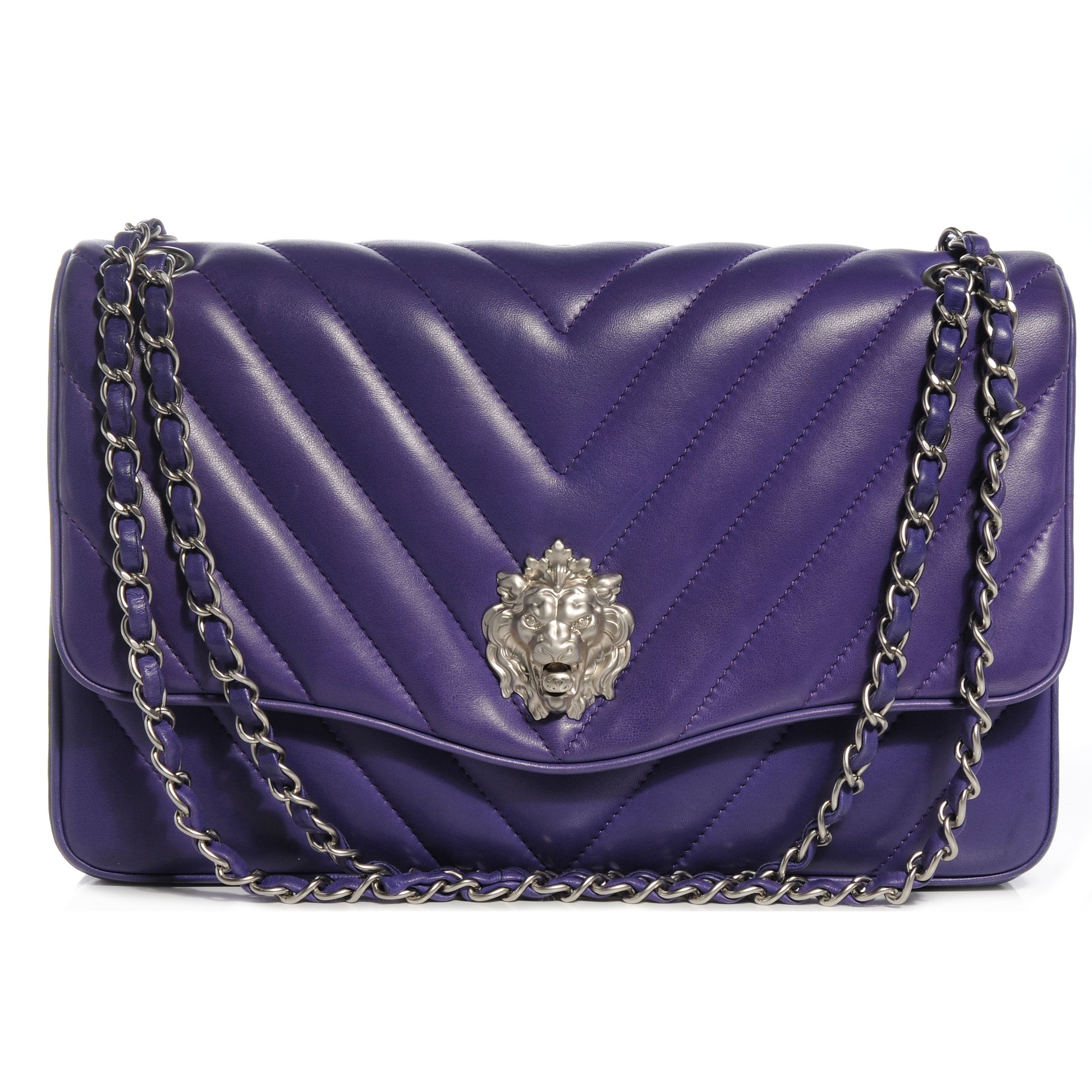 Chanel Lambskin Chevron Jumbo Leo Lion Flap Violet Fonce 1 of 8
