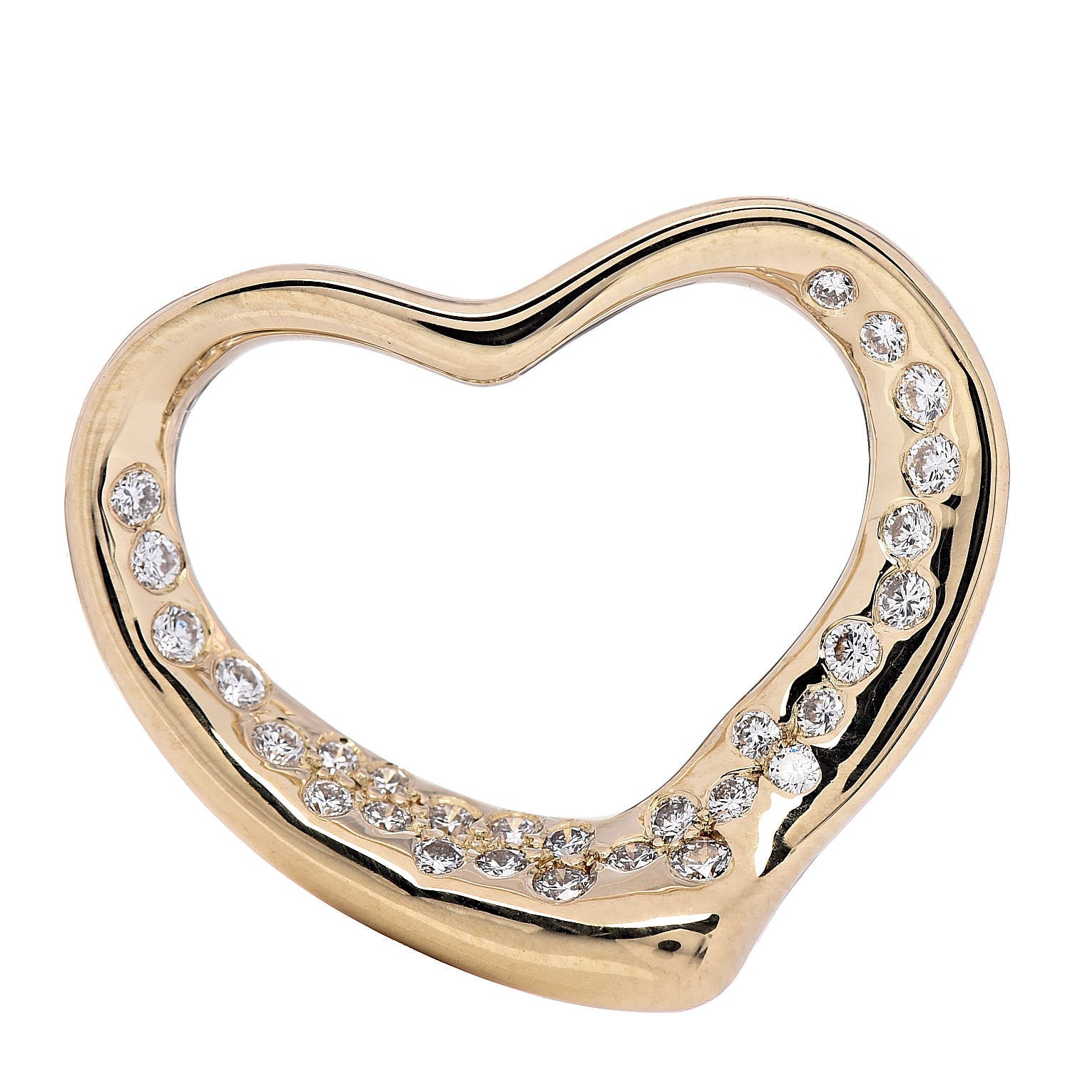 Tiffany 18K Yellow Gold Diamond Elsa Peretti Open Heart Pendant 1 of 3