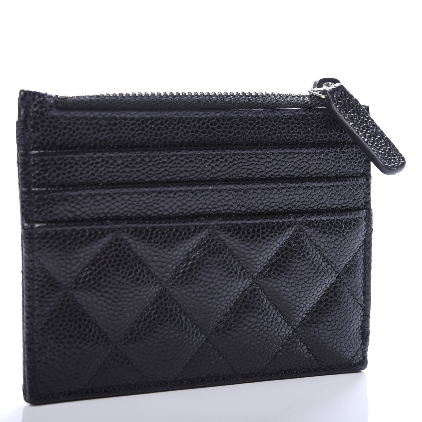 Caviar Quilted CC Zip Card Holder Black