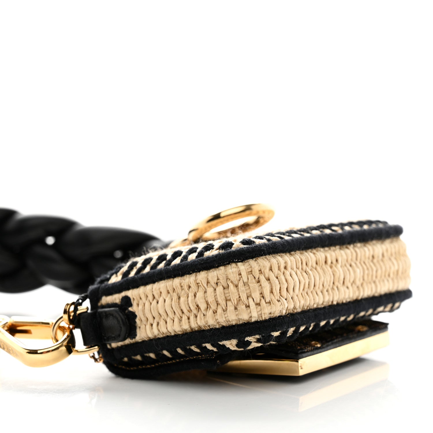 Fendi Straw Shiny Nappa Woven Nano Baguette Maxi Handle Charm Natural Black 8 of 9