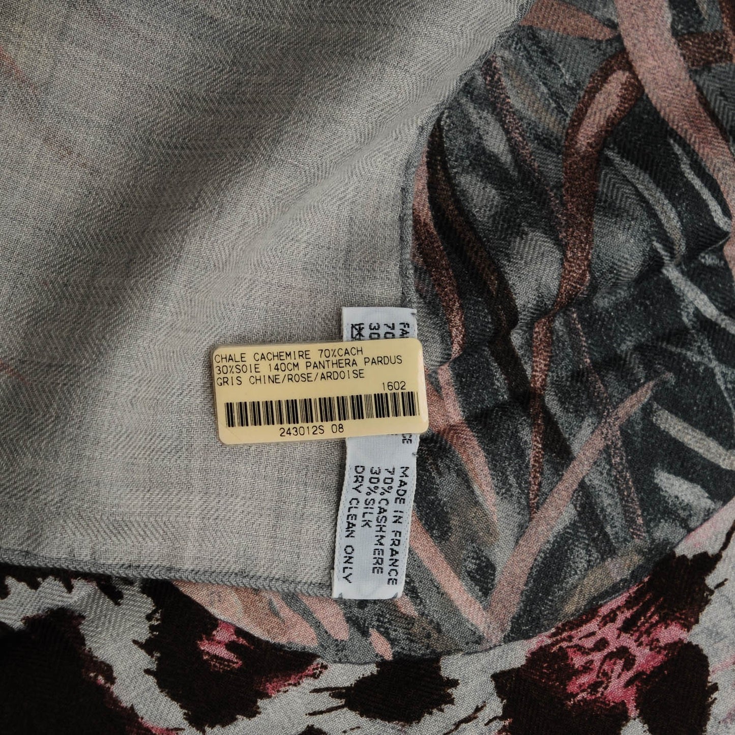 Cashmere Silk Panthera Pardus Shawl 140 Gris Chine Rose Ardoise