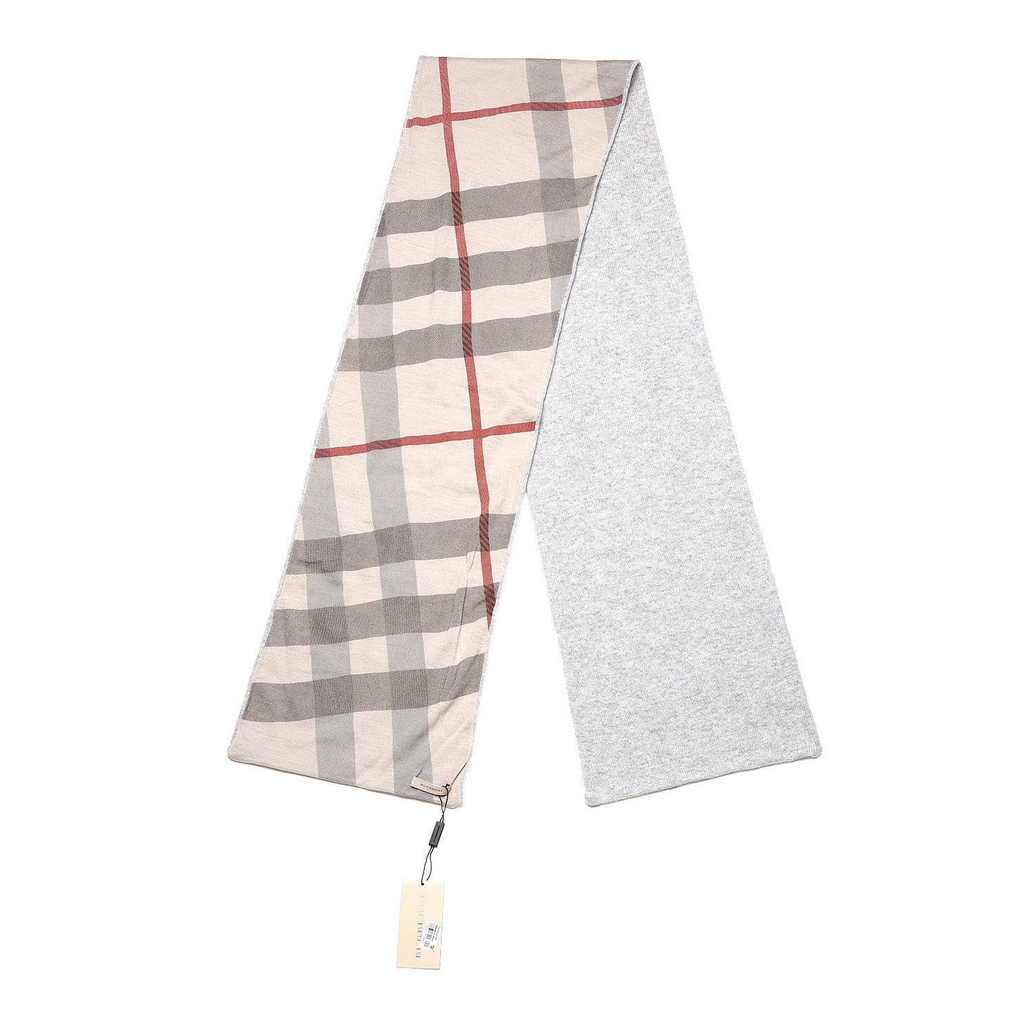 Cashmere Knitted Giant Check Scarf Pale Grey Melange