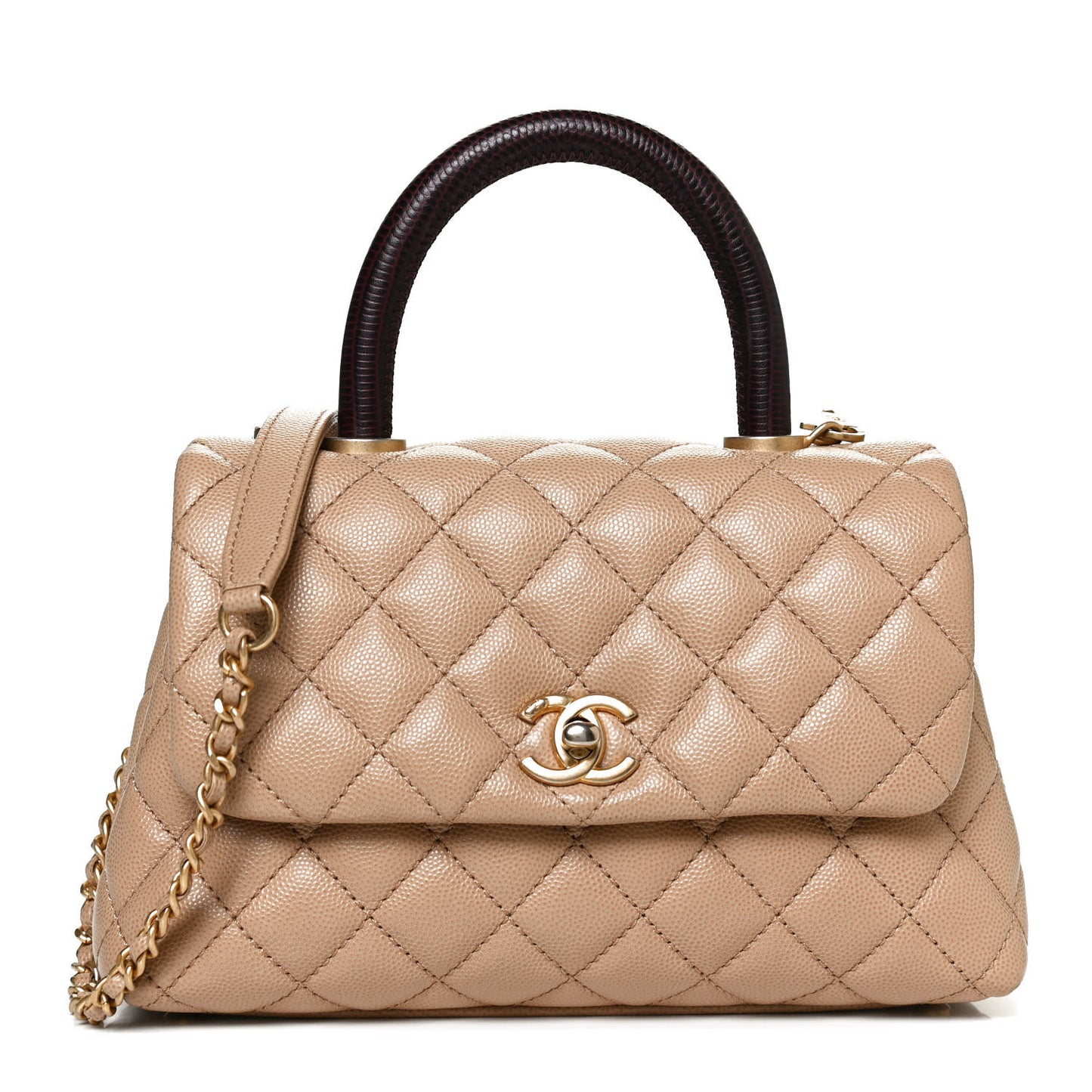 Caviar Lizard Embossed Quilted Mini Coco Handle Flap Beige