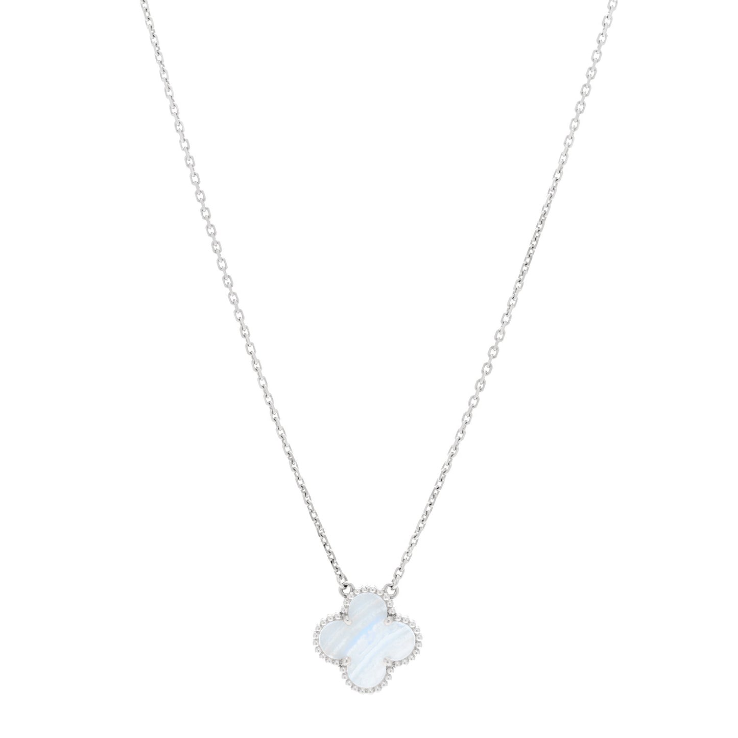 18k White Gold Chalcedony Vintage Alhambra Pendant Necklace