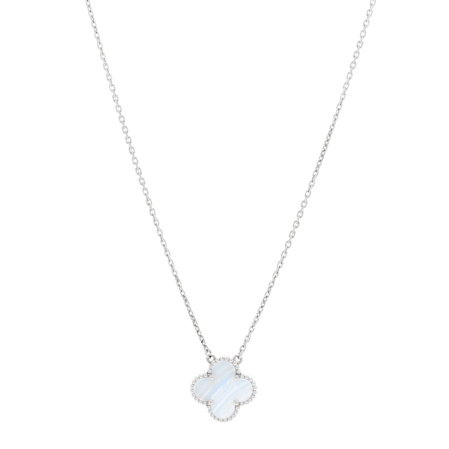 Van Cleef & Arpels 18k White Gold Chalcedony Vintage Alhambra Pendant Necklace 1 of 6
