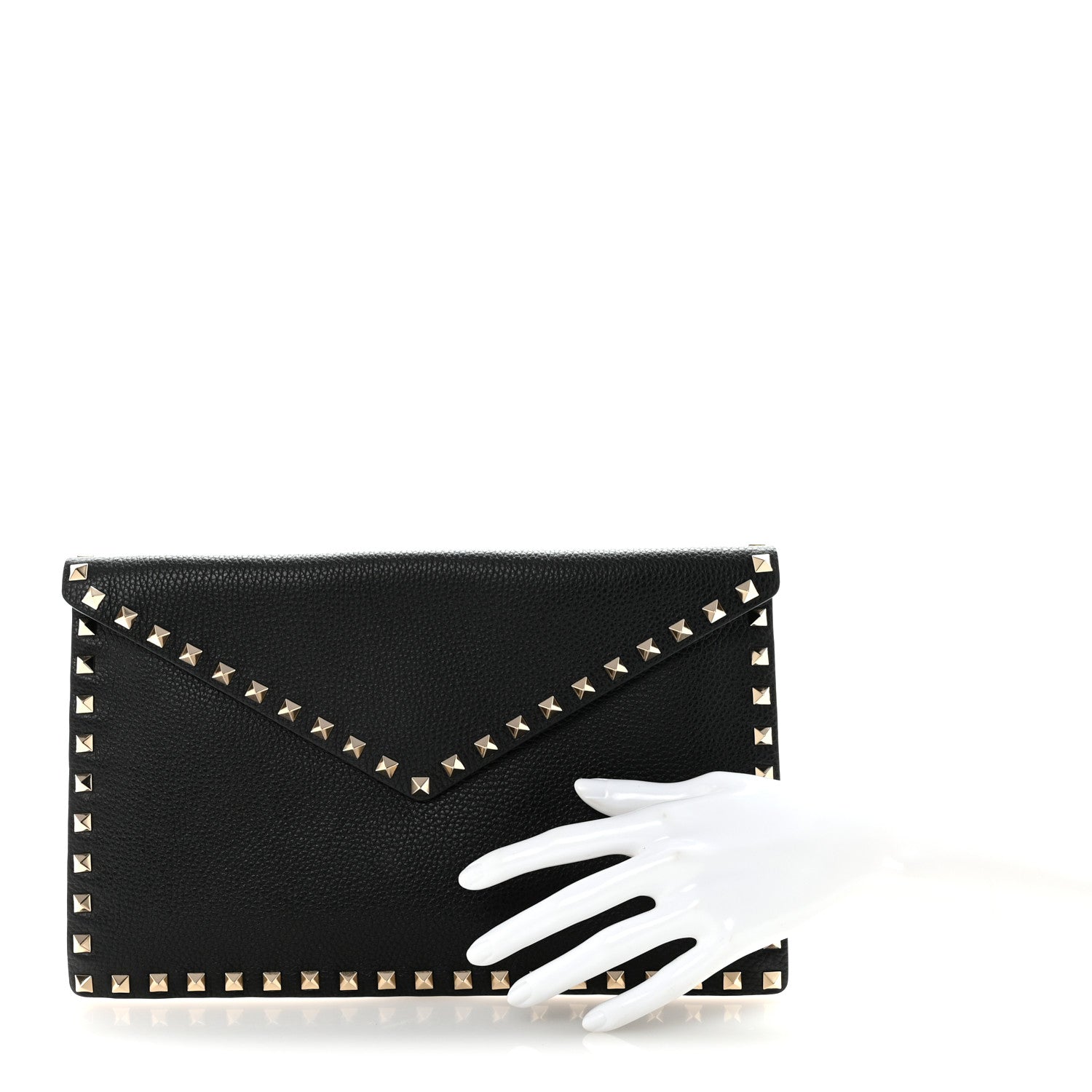 Valentino Garavani Vitello Large Rockstud Envelope Clutch Black 2 of 7
