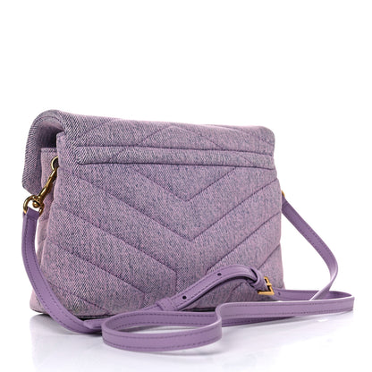 Saint Laurent Denim Y Quilted Monogram Toy Loulou Crossbody Bag Bleached Lilac 3 of 13