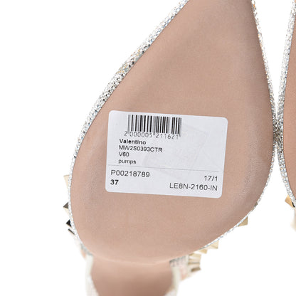 Valentino Garavani Nappa Crystal Camustars Rockstud Ankle Strap 100mm Pumps 37 Silver Gold 7 of 10