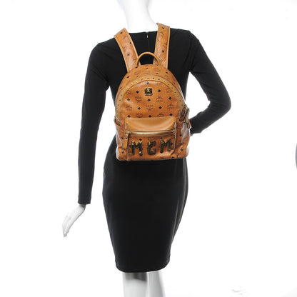 MCM Visetos Studded Small Stark M Logo Collection Backpack Cognac 2 of 15