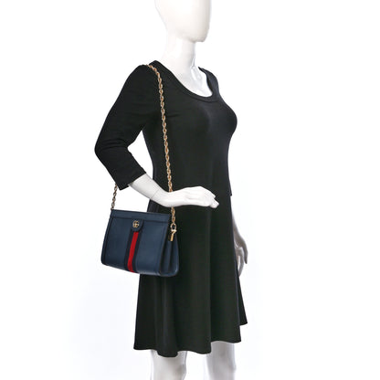 Gucci Textured Calfskin Web Small Ophidia Chain Shoulder Bag Blue Agata 2 of 9