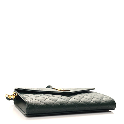 Saint Laurent Grain De Poudre Textured Mixed Matelasse Triquilt Monogram Clutch Vert Fonce 4 of 10