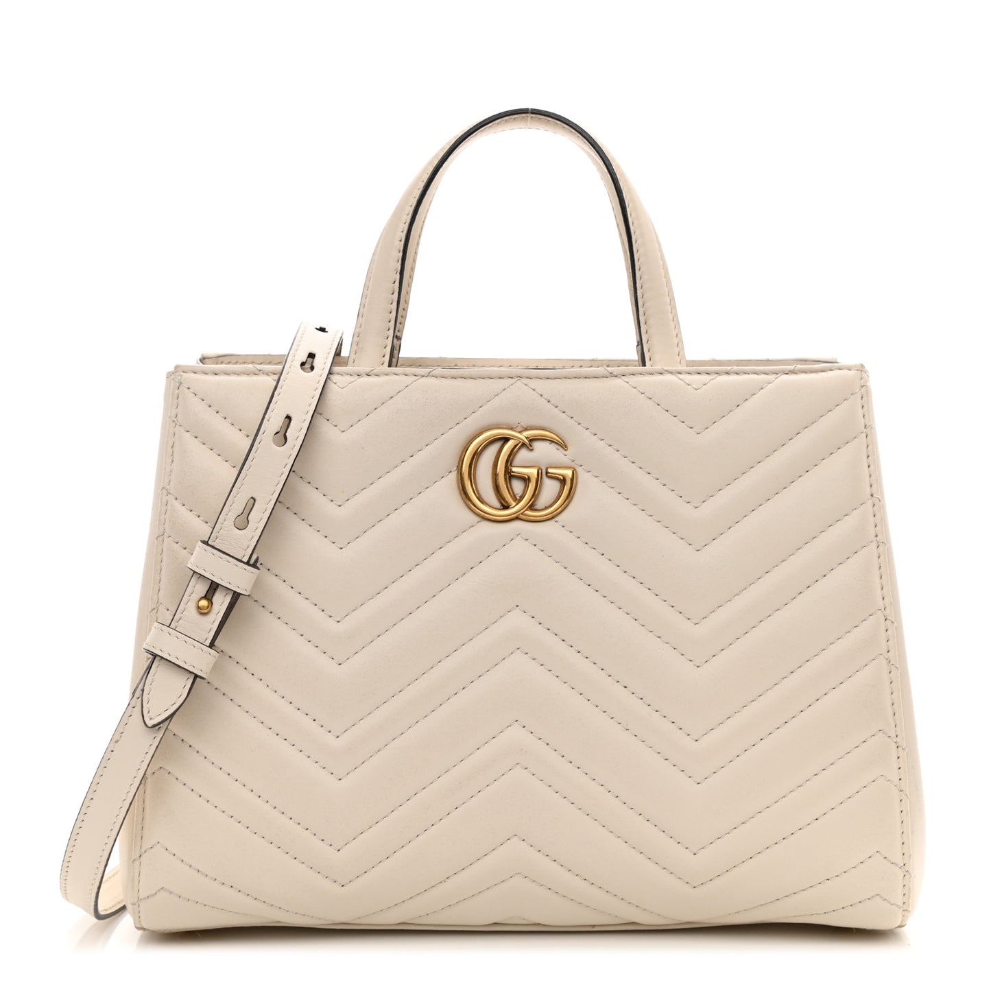 Calfskin Matelasse Small GG Marmont Tote White