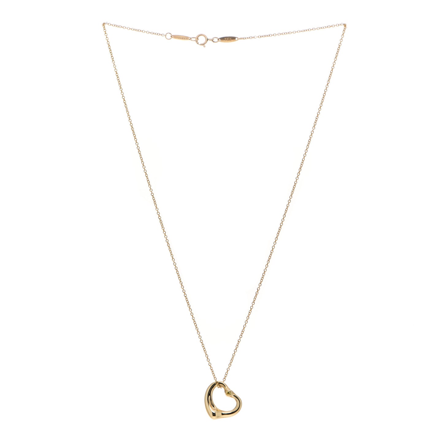 18K Yellow Gold Yellow Diamond 14mm Elsa Peretti Open Heart Pendant Necklace