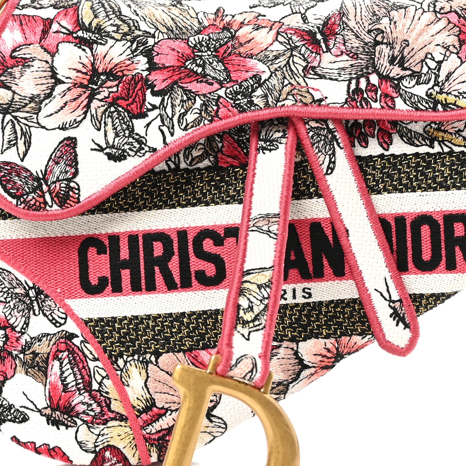 Christian Dior Canvas Embroidered Butterfly Print Saddle Bag Pink Multicolor 8 of 10