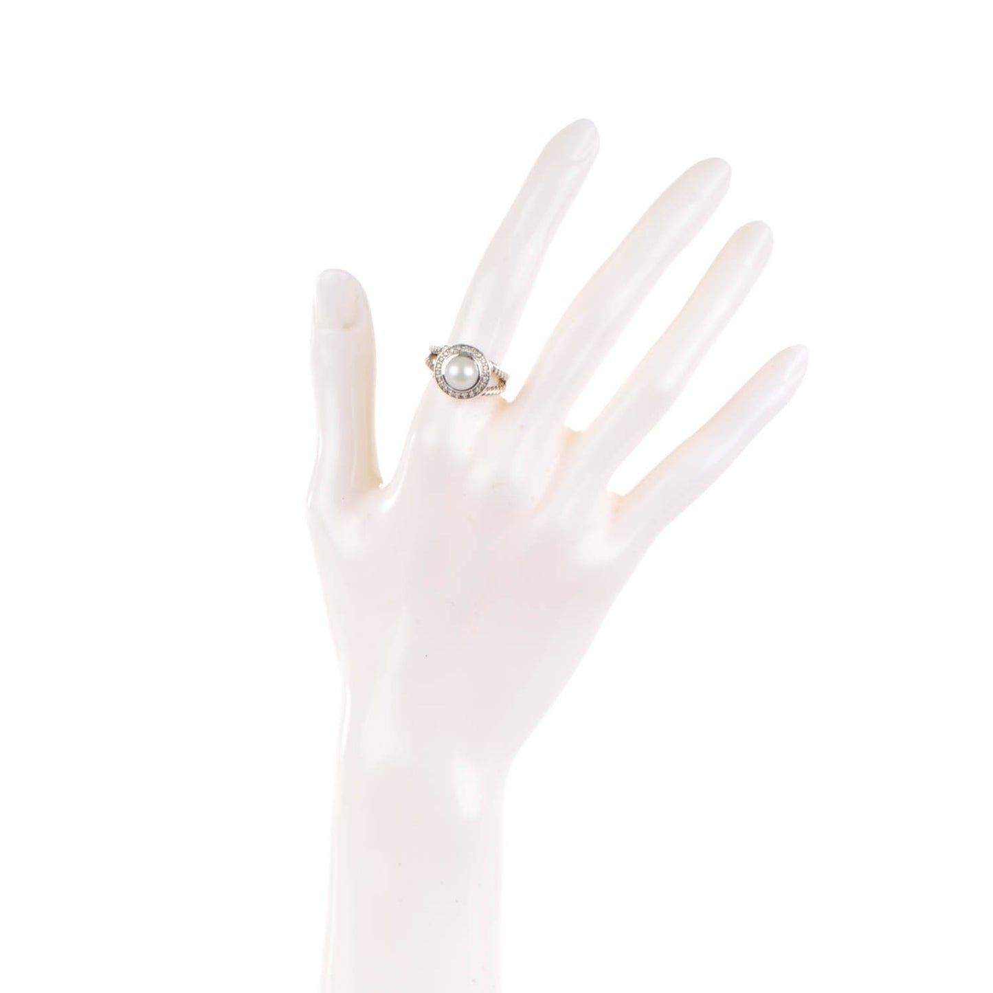 Sterling Silver Diamond Pearl 8mm Petite Cerise Ring 51 5.75