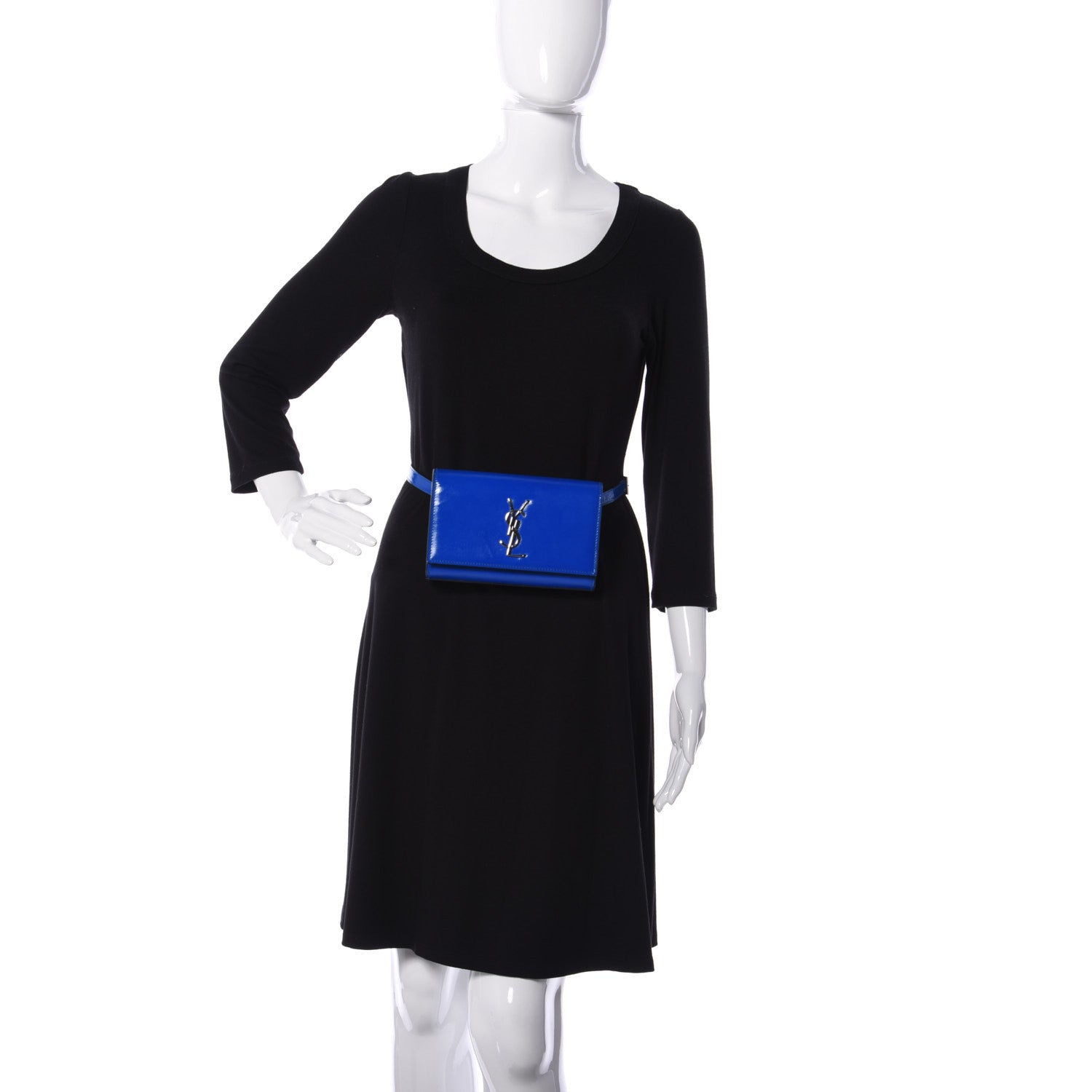 Saint Laurent Patent Grain De Poudre Monogram Kate Belt Bag Royal Blue 2 of 8