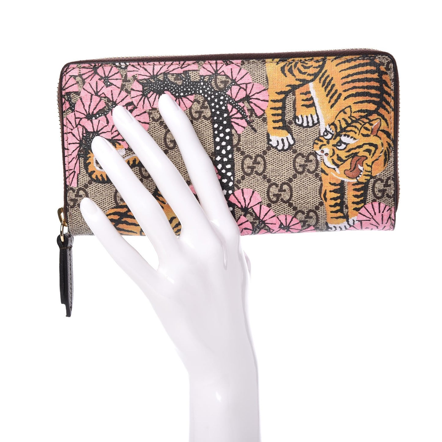 GG Supreme Monogram Bengal Zip Around Wallet Beige Pink
