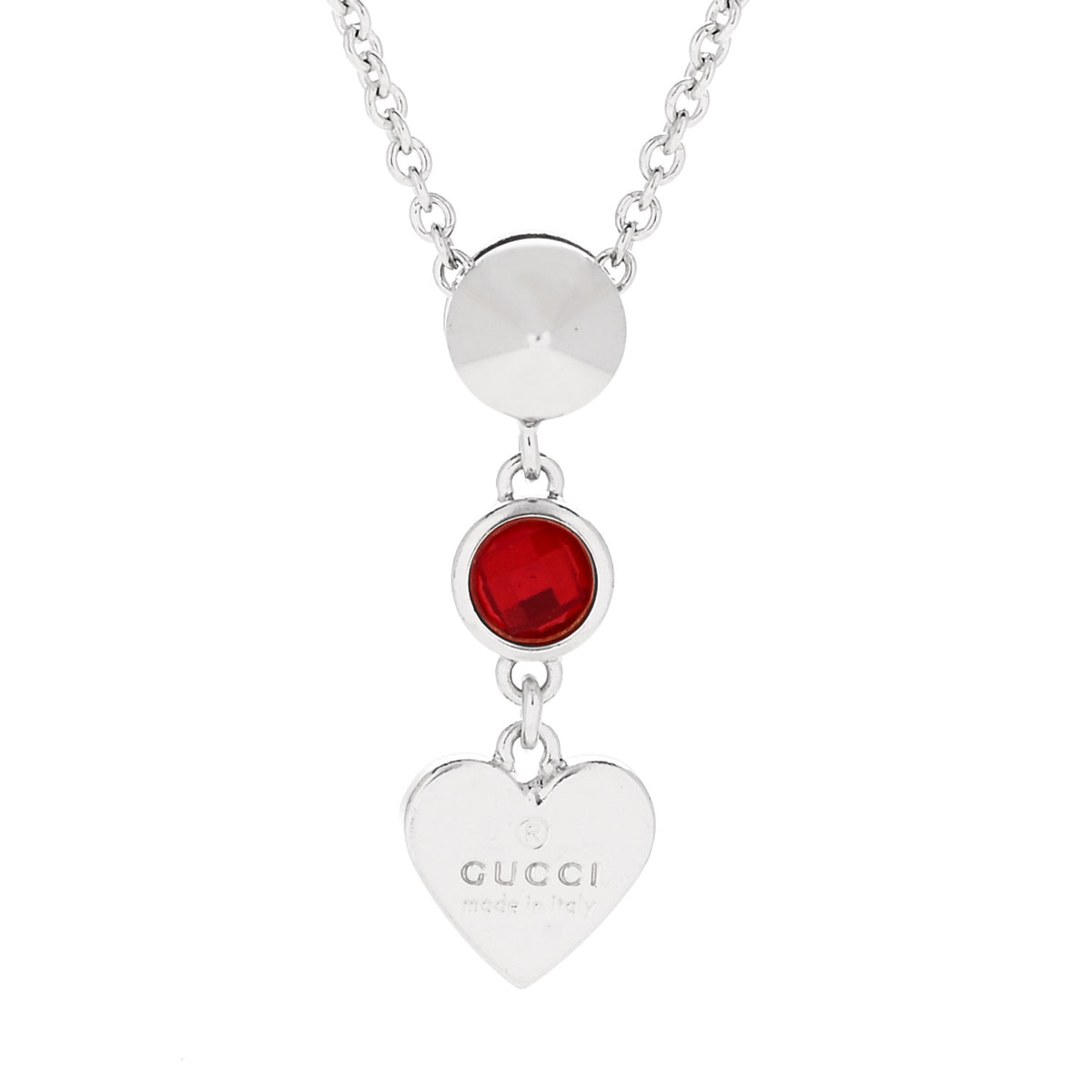 Gucci Sterling Silver Crystal Trademark Heart Pendant Necklace Red 4 of 6
