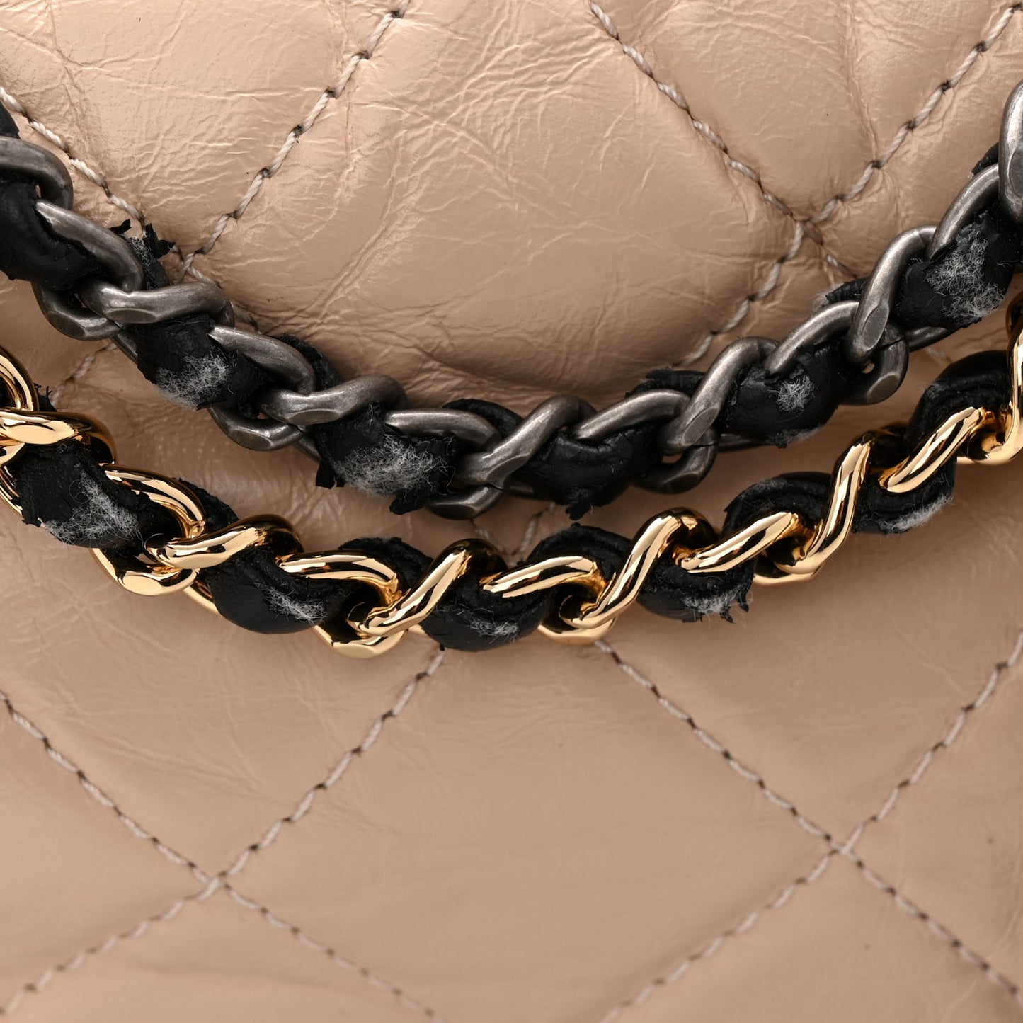 Aged Calfskin Quilted Small Gabrielle Hobo Beige Black