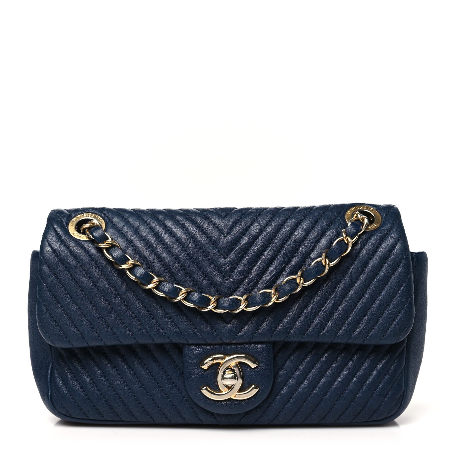 Calfskin Surpique Chevron Small Flap Navy