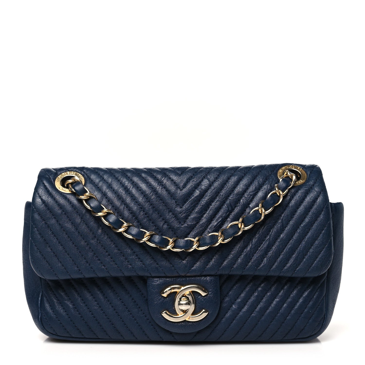 Chanel Calfskin Surpique Chevron Small Flap Navy 1 of 10