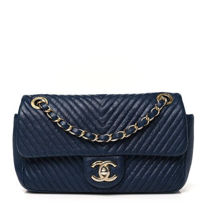 Chanel Calfskin Surpique Chevron Small Flap Navy 1 of 10