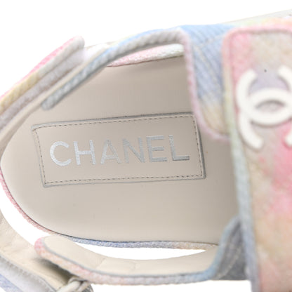 Chanel Printed Fabric Quilted Dad Sandals 42 Green Pink Blue 7 of 9
