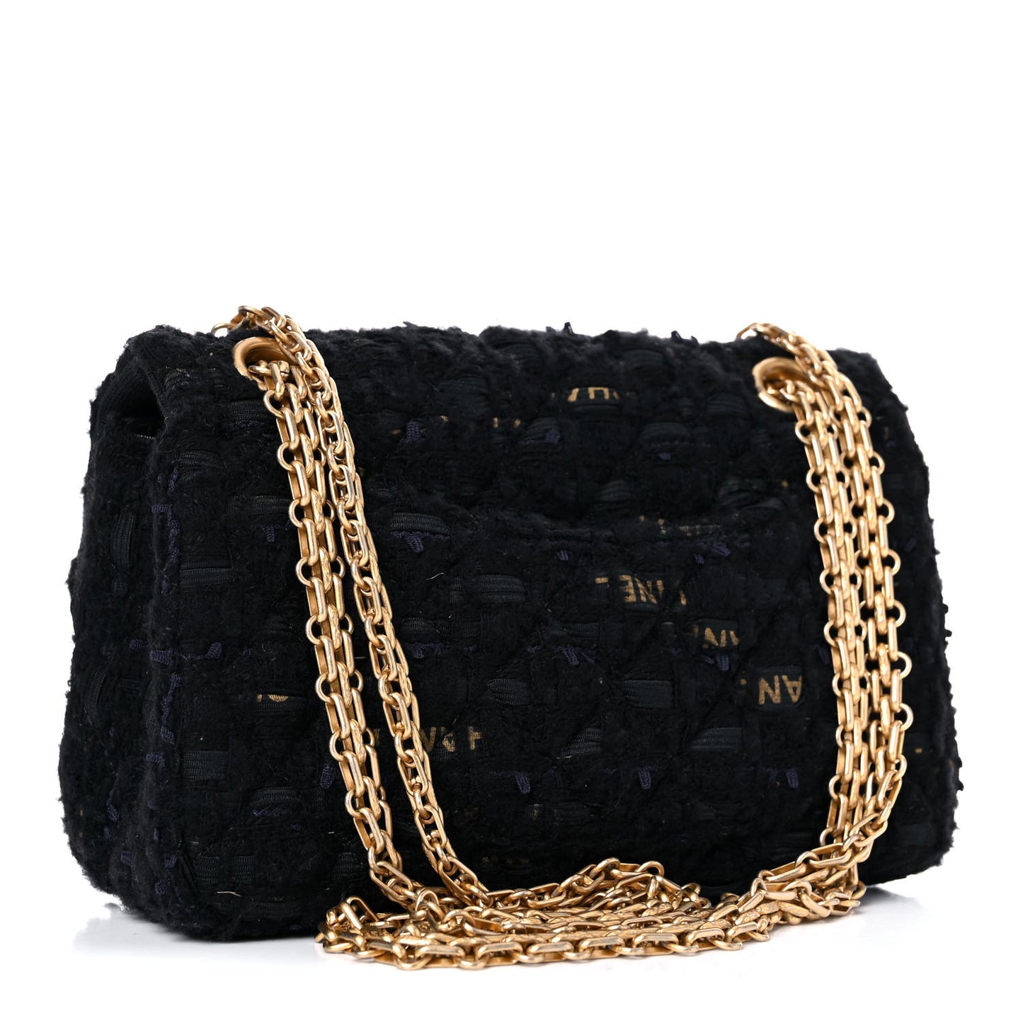 Tweed Quilted Mini 2.55 Reissue Flap Black Gold Navy