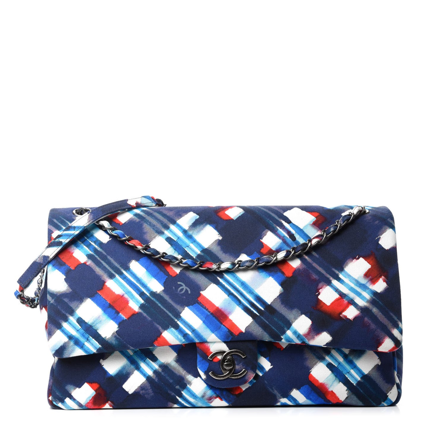 Canvas Airline Printed XXL Travel Flap Bag Blue Red White