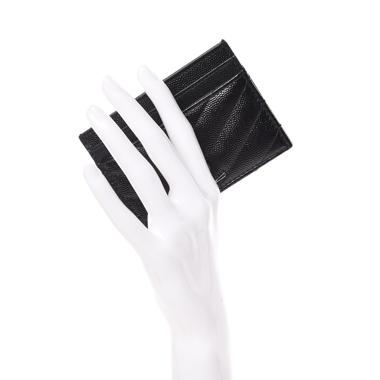 Saint Laurent Grain De Poudre Matelasse Chevron Monogram Credit Card Case Black 2 of 8